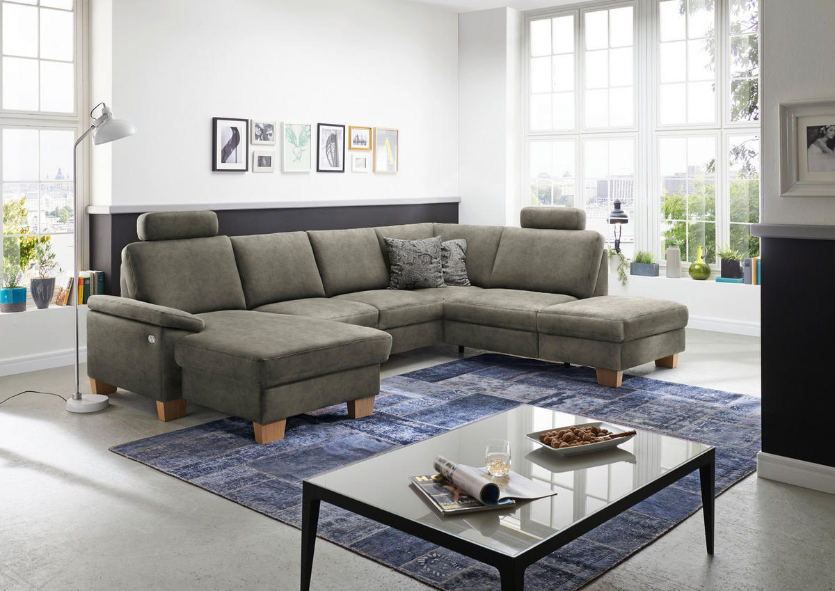 WOHNLANDSCHAFT in Velours Grau  - Eichefarben/Grau, Konventionell, Holz/Textil (167/316/235cm) - Beldomo System