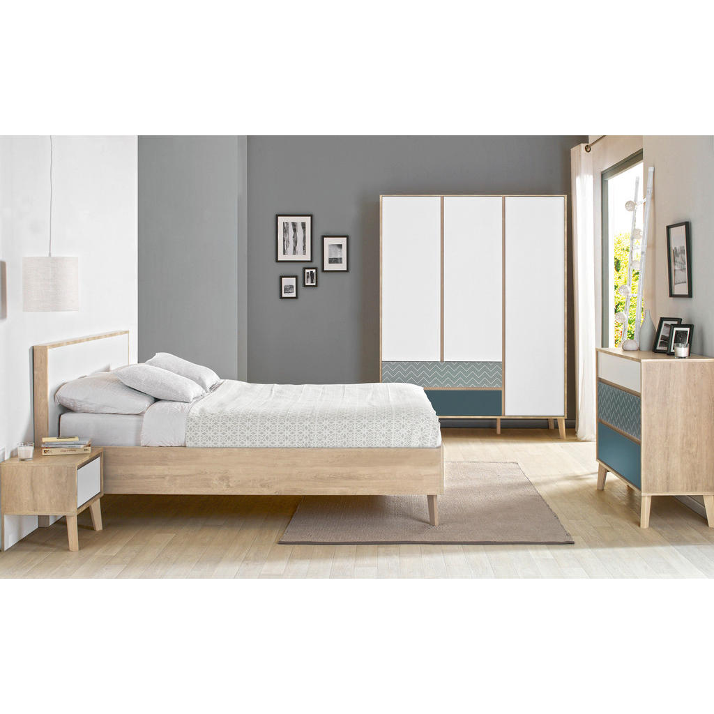 Thumbnail - Mid.you Kommode, Blau, Weiß, Eiche, Holzwerkstoff, Buche, massiv, 3 Schubladen, 94x86x40 cm, ISO 9001, Pefc, Wohnzimmer,...