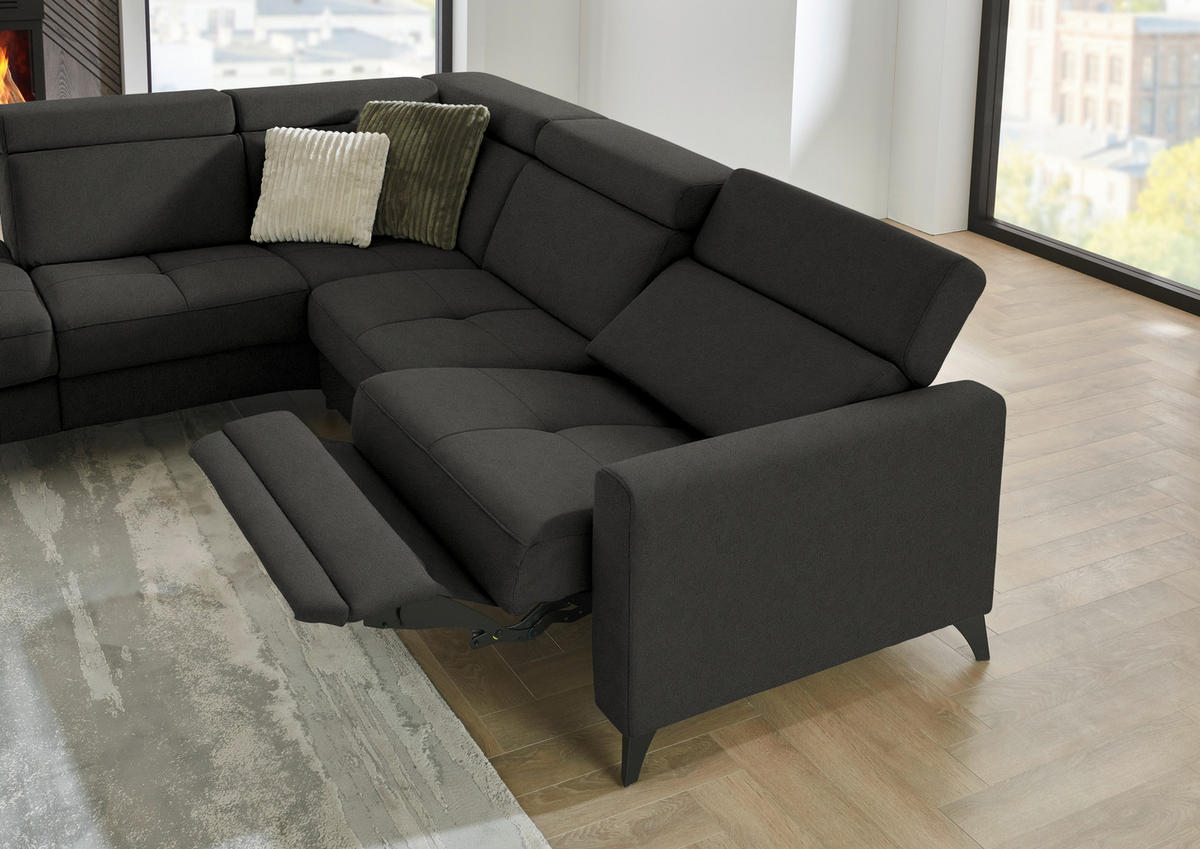 ECKSOFA Flachgewebe Schwarz  - Schwarz, Konventionell, Textil/Metall (214/276cm) - Beldomo System