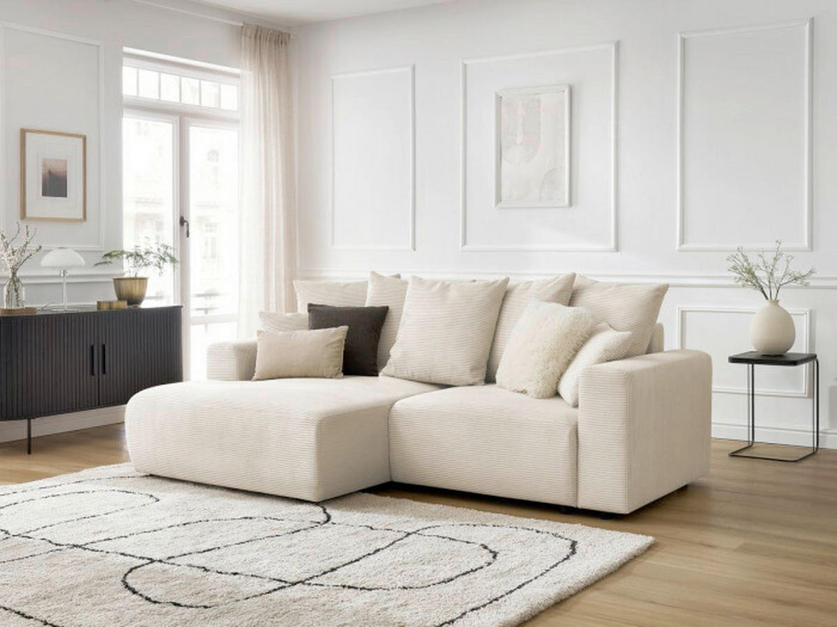 ECKSOFA Ottomane links  ATILLA Beige Cord  - Beige/Schwarz, MODERN, Kunststoff/Textil (149/244cm)