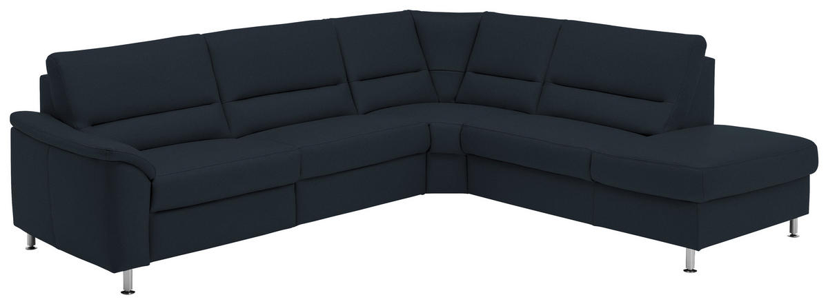 ECKSOFA in Echtleder Dunkelblau  - Alufarben/Dunkelblau, Konventionell, Leder/Metall (290/249cm) - Beldomo Premium