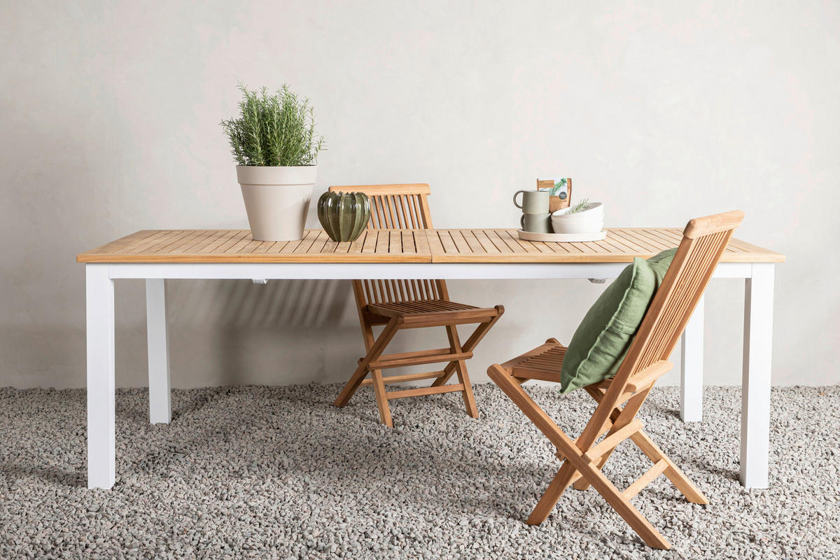 UTEBORD trä, metall rektangulär  - vit/teakfärg, Modern, metall/trä (224/100/75cm) - Gardenson