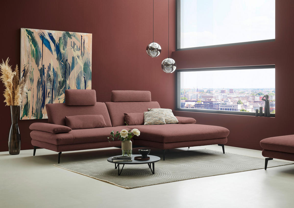 ECKSOFA Chenille, Flachgewebe Weinrot  - Weinrot/Schwarz, Design, Textil/Metall (284/180cm) - Dieter Knoll