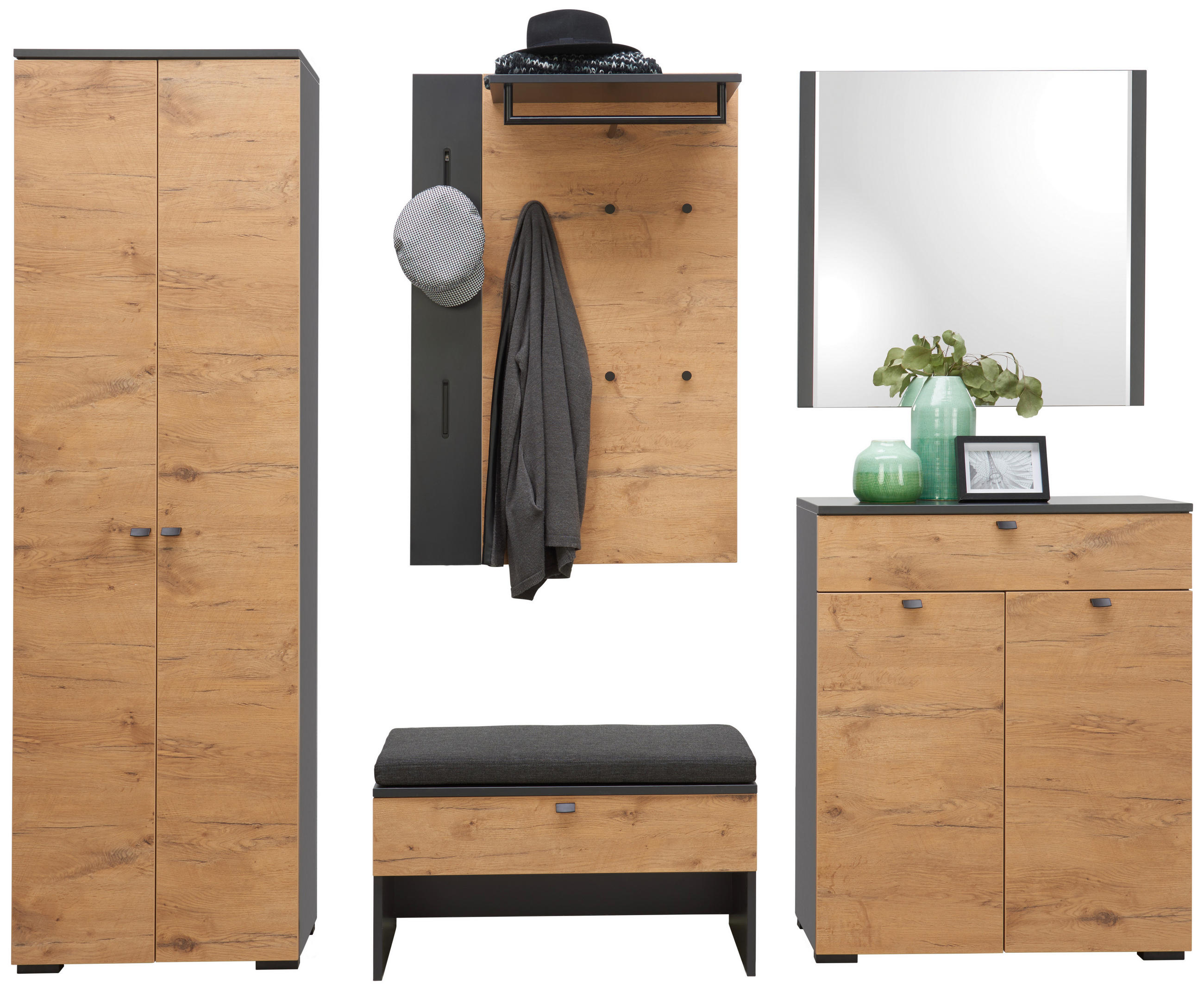 GARDEROBE 7-teilig  in 240/200/34 cm  - Eichefarben/Anthrazit, Design, Holzwerkstoff (240/200/34cm) - Moderano