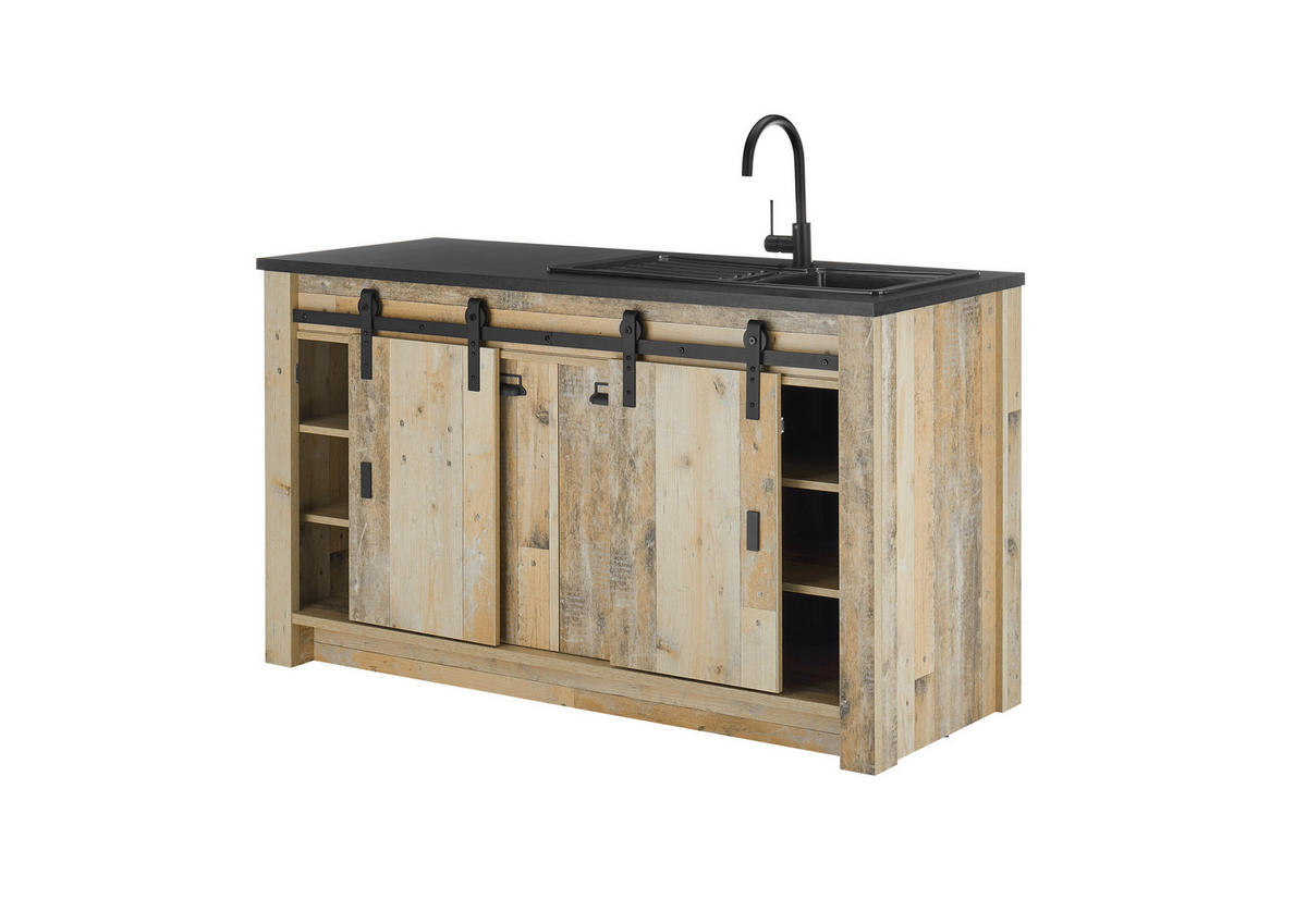 SPÜLENUNTERSCHRANK 161/93/64 cm  in Anthrazit, Naturfarben  - Anthrazit/Schwarz, Trend, Holzwerkstoff/Metall (161/93/64cm) - MID.YOU
