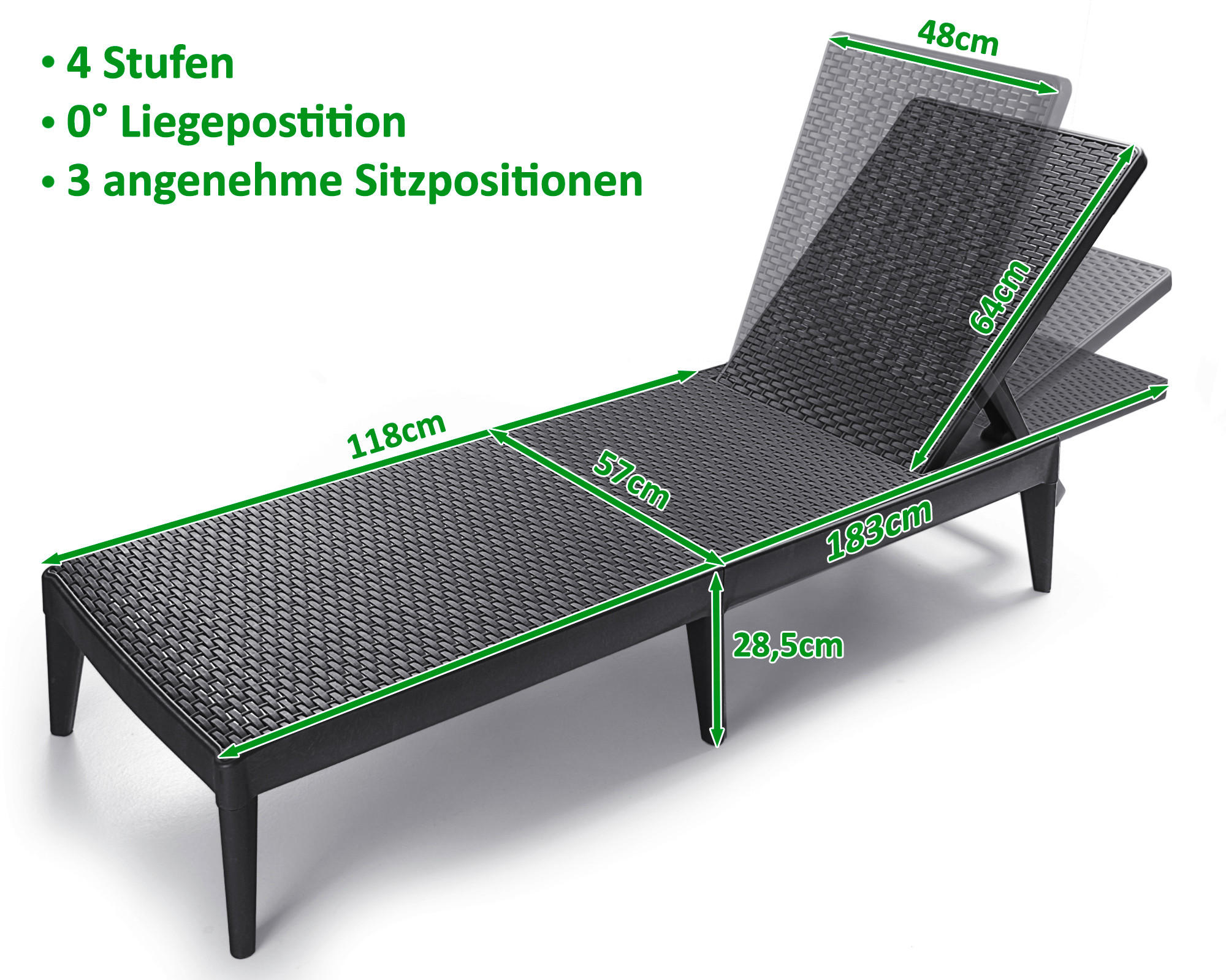SONNENLIEGE 183/28,5/57 cm  - Anthrazit, Basics, Kunststoff (183/28,5/57cm)