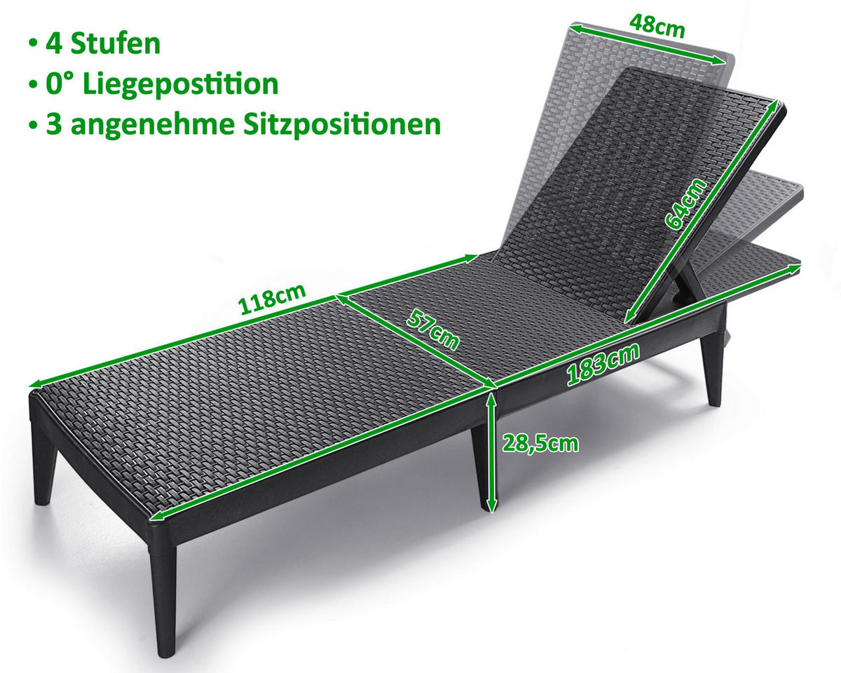 SONNENLIEGE 183/28,5/57 cm  - Anthrazit, Basics, Kunststoff (183/28,5/57cm)