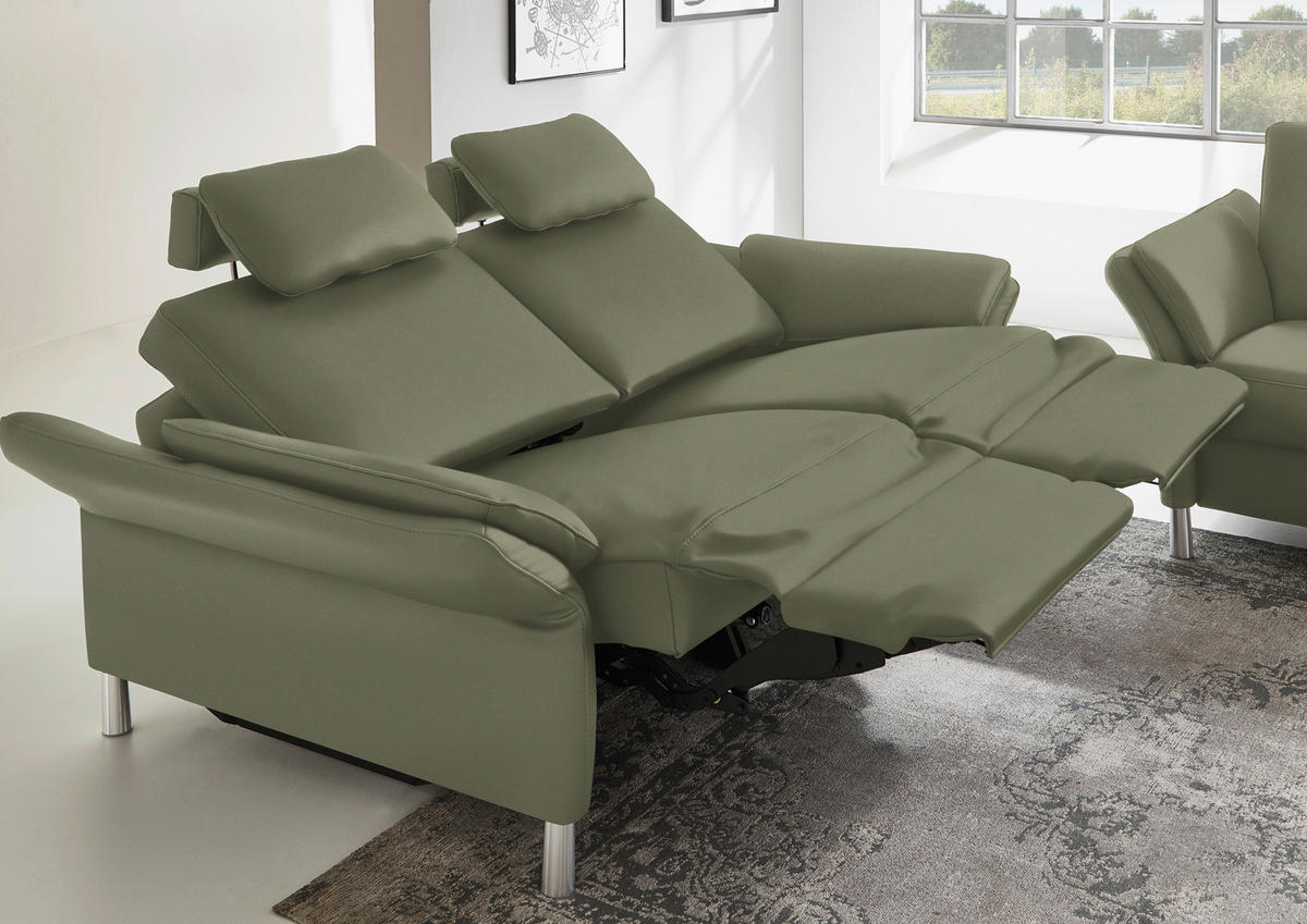 3-SITZER-SOFA in Echtleder Olivgrün  - Alufarben/Olivgrün, Design, Leder/Metall (190/82/99cm) - Dieter Knoll