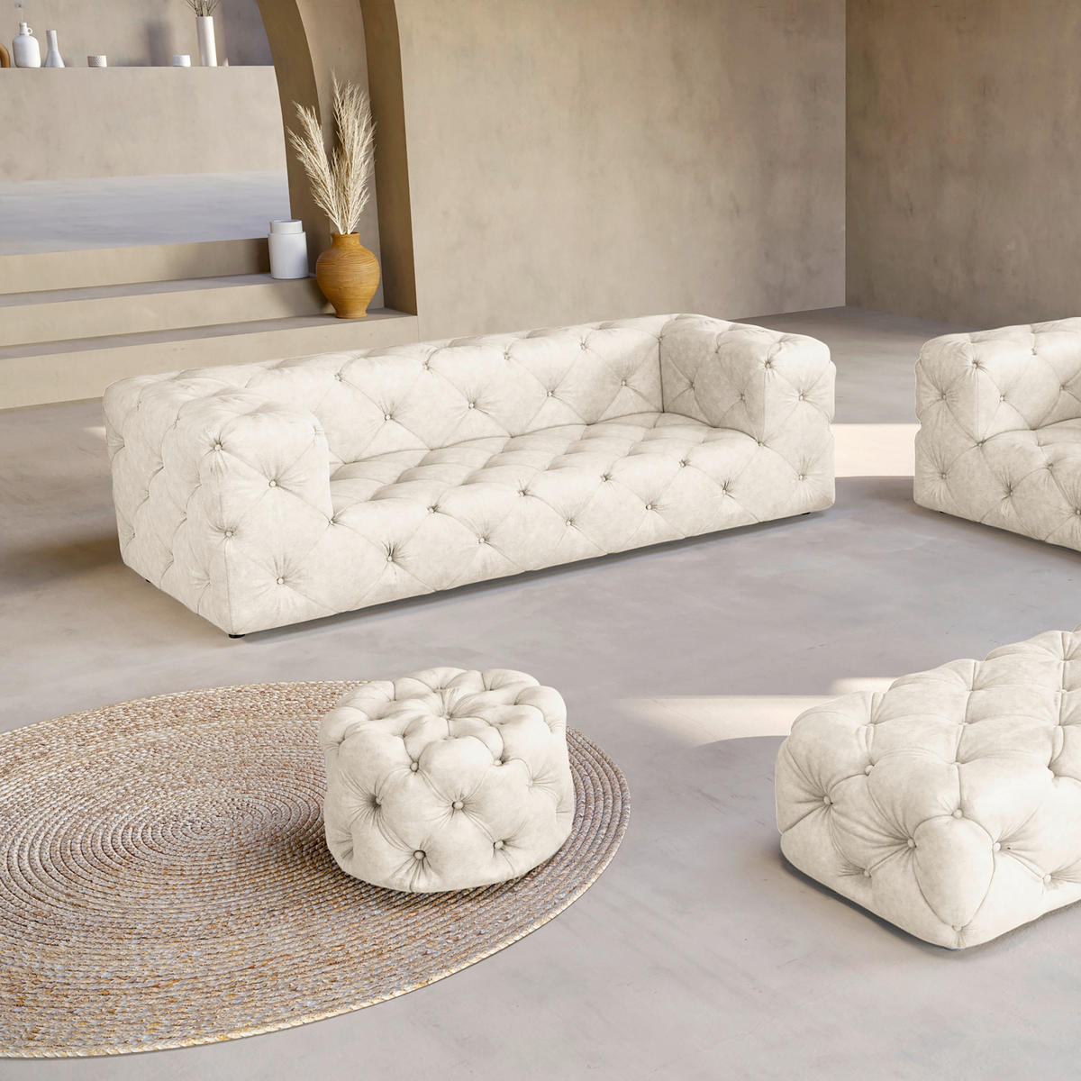 HOCKER Fresco Mikrofaser Creme  - Creme/Schwarz, Design, Kunststoff/Textil (60/39/60cm) - P & B