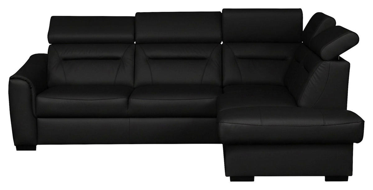 ECKSOFA Schwarz Echtleder Lederlook Bettkasten, Schlaffunktion, Rücken echt, Kopfteilverstellung  - Wengefarben/Schwarz, Design, Leder/Holz (260/212cm) - Celina Home