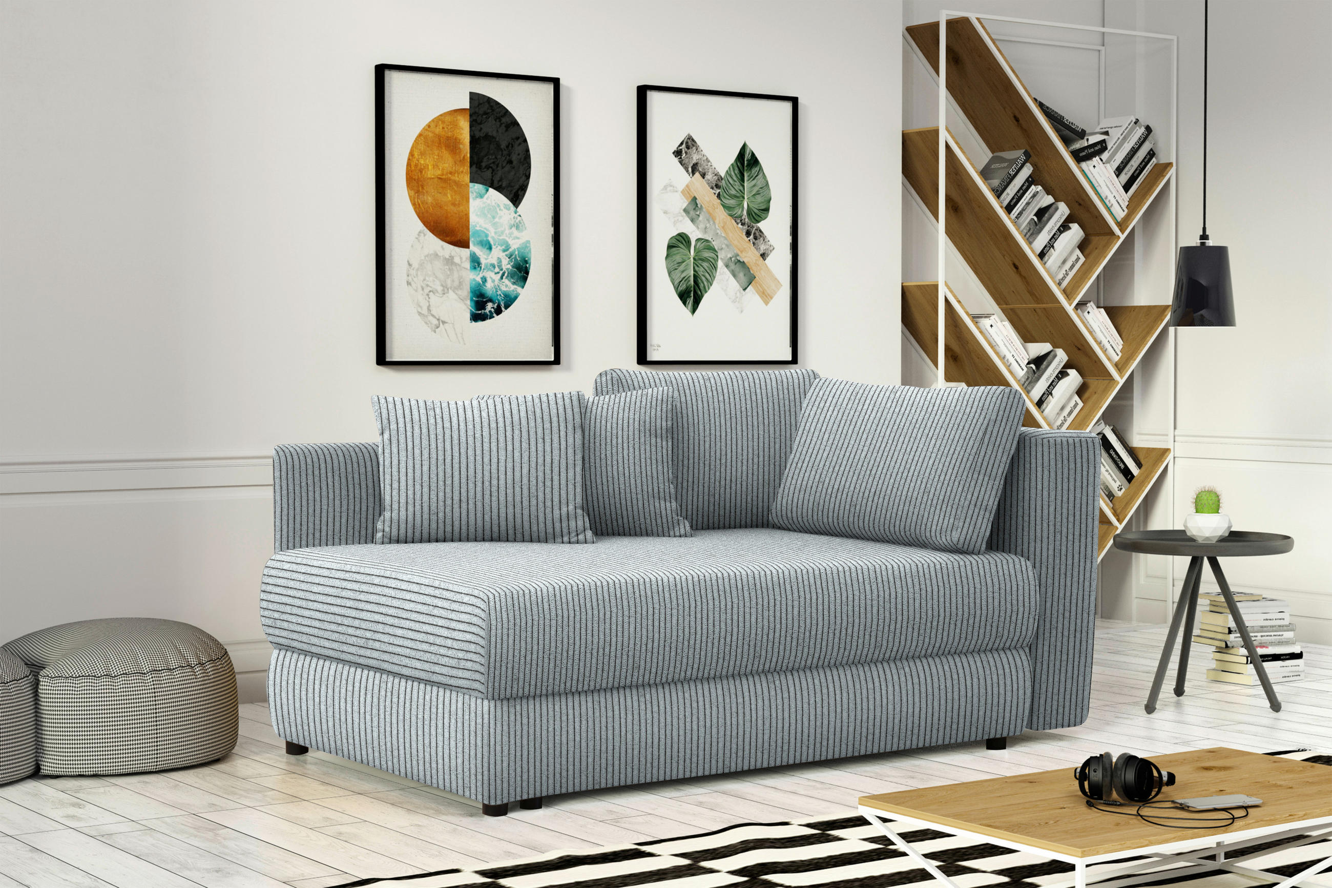 RÉCAMIERE in Cord Blaugrau - Blaugrau/Schwarz, Design, Kunststoff/Textil (171/71-88/93cm) - Cantus