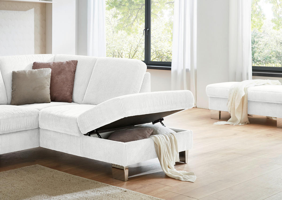 ECKSOFA in Cord Creme  - Edelstahlfarben/Creme, Konventionell, Textil/Metall (248/200cm) - Beldomo System