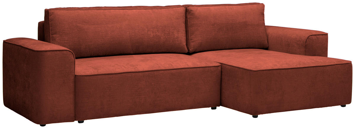 ECKSOFA in Plüsch Rostfarben  - Rostfarben/Blaugrau, Design, Kunststoff/Textil (288/152cm) - Xora