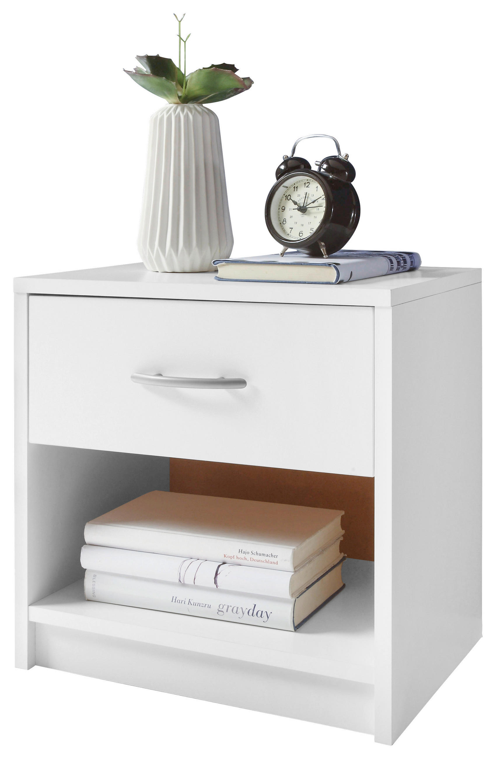 ÉJJELISZEKRÉNY fehér  - alumíniumszínű/fehér, Design, műanyag/faalapú anyag (39/41/28cm) - Boxxx