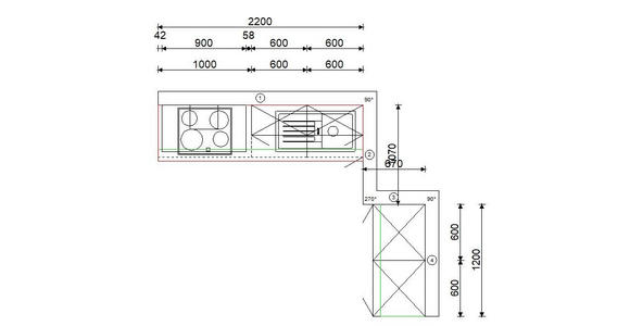 ECKKÜCHE 220/120 cm  in Graphitfarben, Schwarz  - Chromfarben/Schwarz, Design, Holzwerkstoff/Metall (220/120cm) - Xora