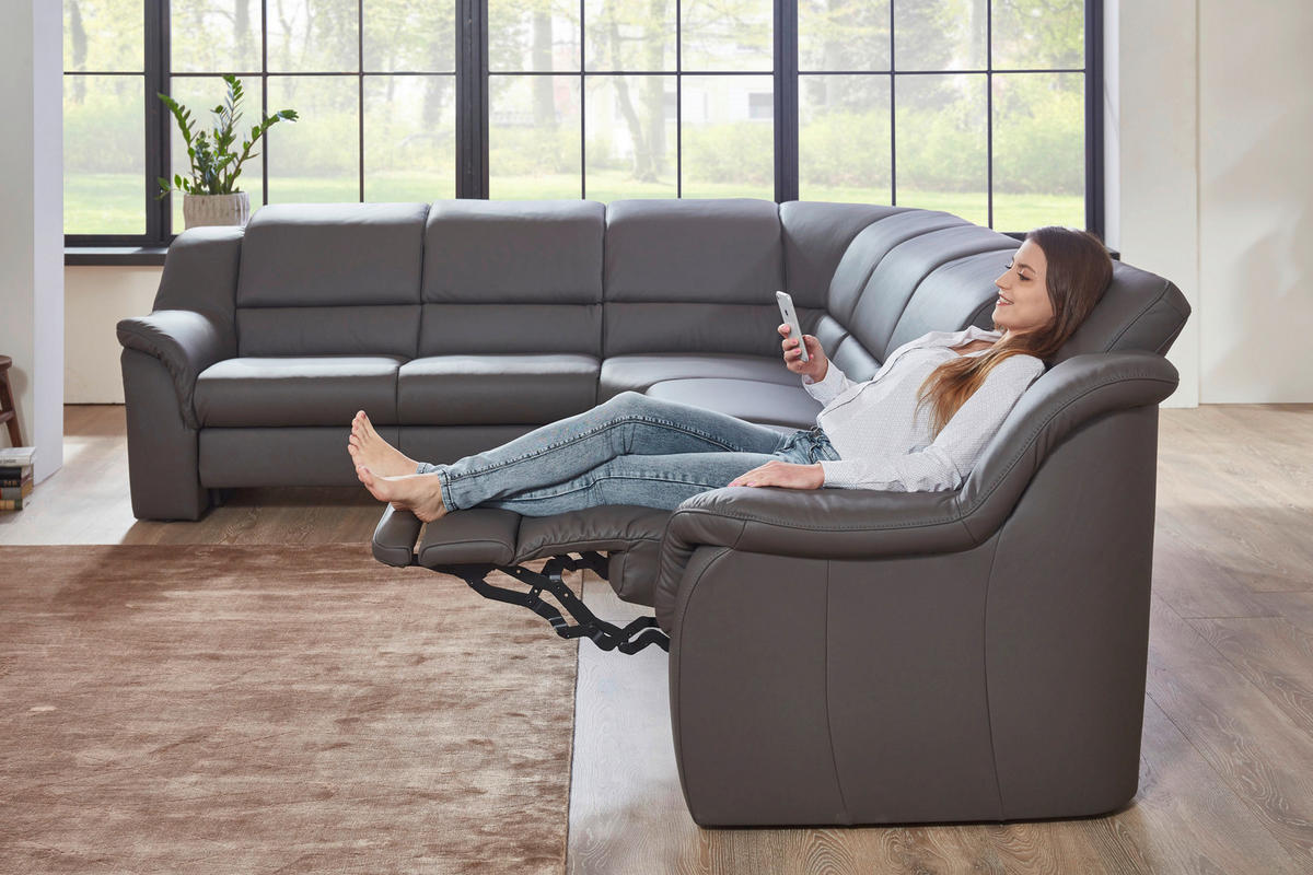 ECKSOFA in Echtleder Grau  324/260 cm  - Chromfarben/Grau, KONVENTIONELL, Leder/Kunststoff (324/260cm) - Cantus