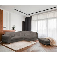 ECKSOFA inkl. Hocker Ariella in Bouclé Dunkelgrau  231/161 cm  - Dunkelgrau/Naturfarben, Design, Holz/Textil (231/161cm) - Livetastic