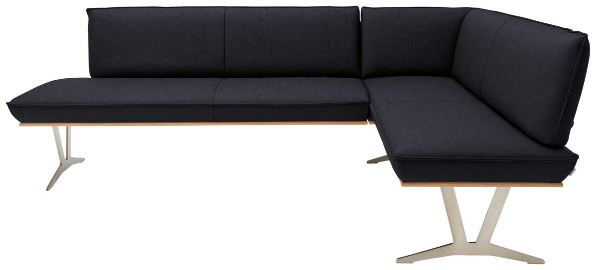 ECKBANK 237/162 cm  in Schwarz  - Edelstahlfarben/Beige, Design, Leder/Holz (237/162cm) - Ambiente