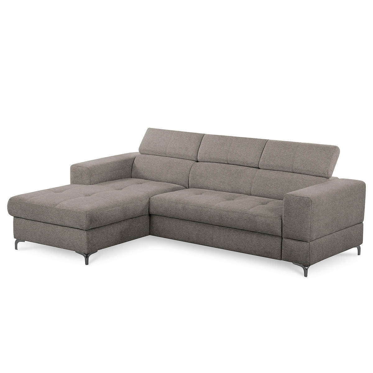 ECKSOFA TORINO Graphitfarben Chenille Bettkasten, Kopfteilverstellung  - Schwarzchrom/Graphitfarben, Design, Textil/Metall (173/247cm) - Livetastic