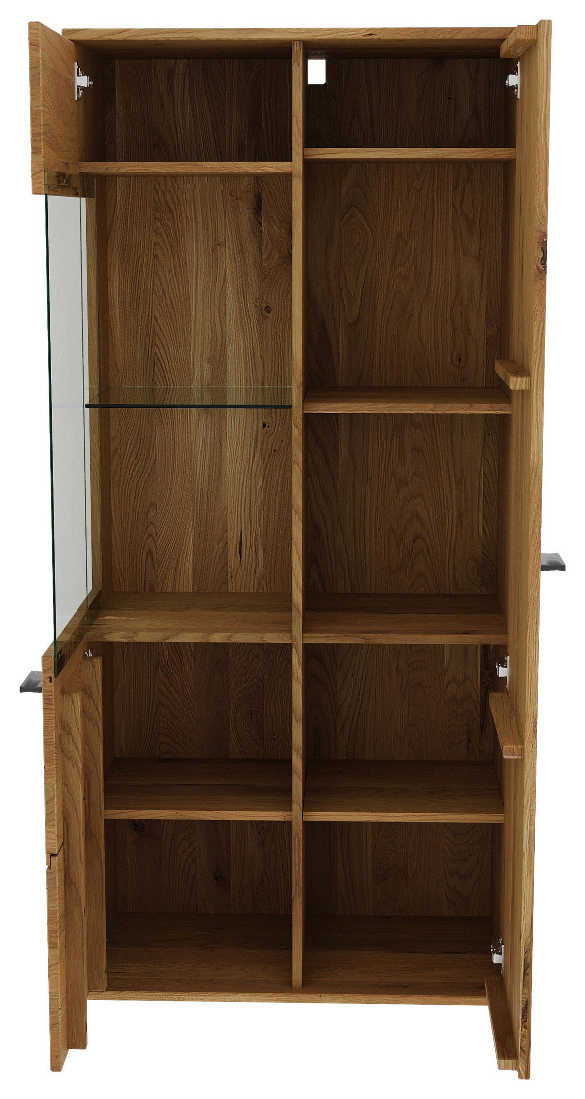 VITRINE  in massiv Eiche Eichefarben, Eiche Artisan  - Eichefarben/Schwarz, Natur, Glas/Holz (75/163/40cm) - Linea Natura
