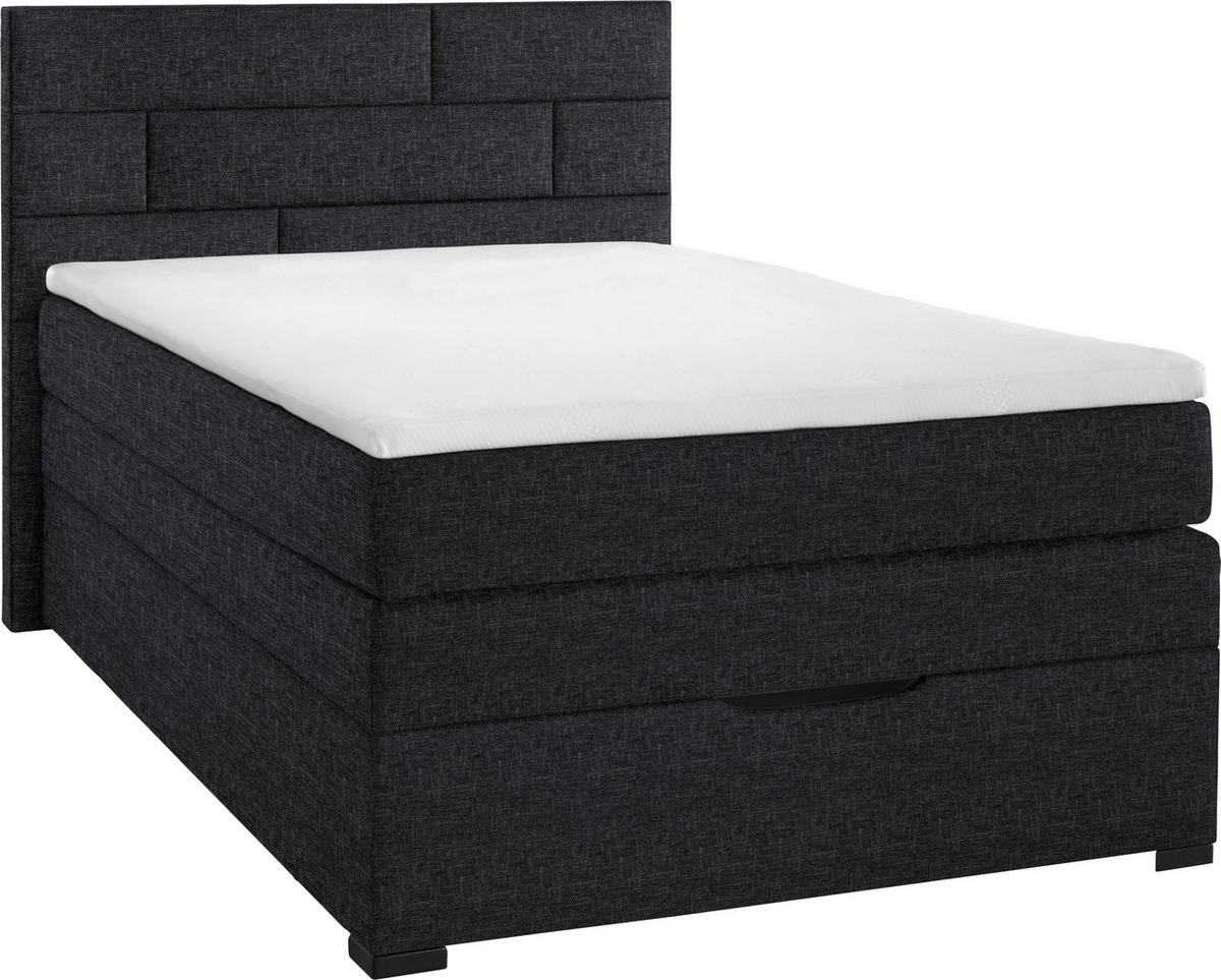BOXSPRINGBETT 120/200 cm,  in Dunkelgrau, Matratze, Bettkasten, Topper, H2 = mittel  - Wengefarben/Dunkelgrau, KONVENTIONELL, Textil (120/200cm) - Boxxx
