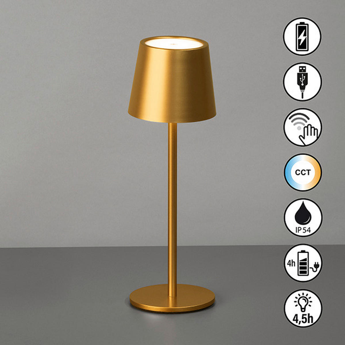 AKKU-TISCHLEUCHTE Roxi 9/27,5 cm  - Rostfarben, KONVENTIONELL, Metall (9/27,5cm)