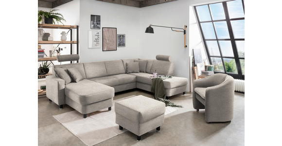 WOHNLANDSCHAFT  in Webstoff Beige  - Beige/Schwarz, Design, Holz/Textil (165/296/198cm) - Xora