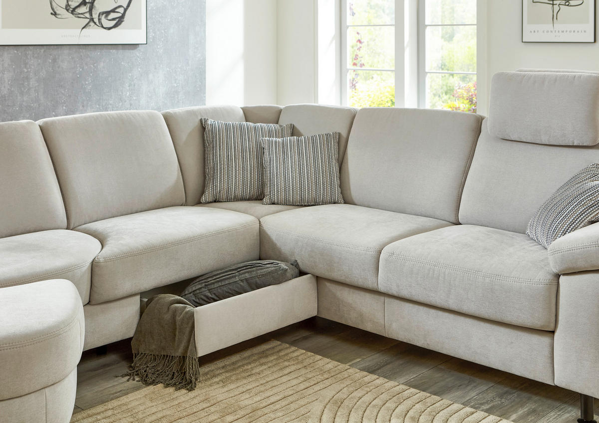 ECKSOFA Hellgrau Flachgewebe  - Hellgrau/Schwarz, KONVENTIONELL, Textil/Metall (252/248cm) - Beldomo Comfort