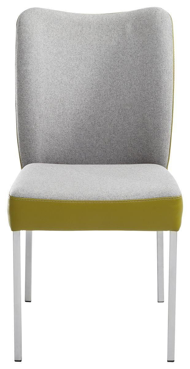 STUHL Kombination Echtleder/Stoff Grau, Grün, Edelstahlfarben  - Edelstahlfarben/Grau, Design, Leder/Textil (46/89/63cm) - Bert Plantagie