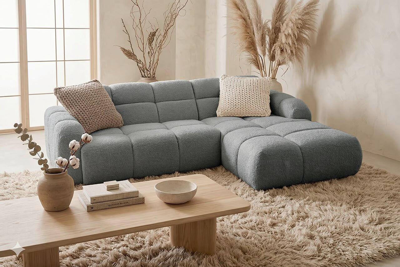 ECKSOFA VENTO in Struktur Grau  255/175 cm  - Schwarz/Grau, Design, Holz/Holzwerkstoff (255/175cm) - MID.YOU