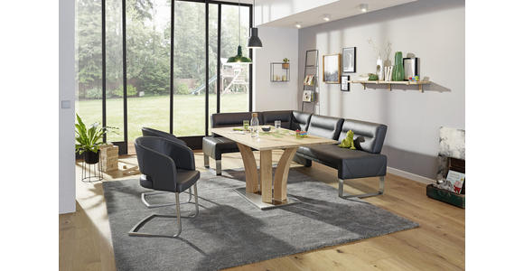 ECKBANK 171/236 cm in Graphitfarben, Edelstahlfarben - Edelstahlfarben/Dunkelgrau, Design, Leder/Metall (171/236cm) - Dieter Knoll