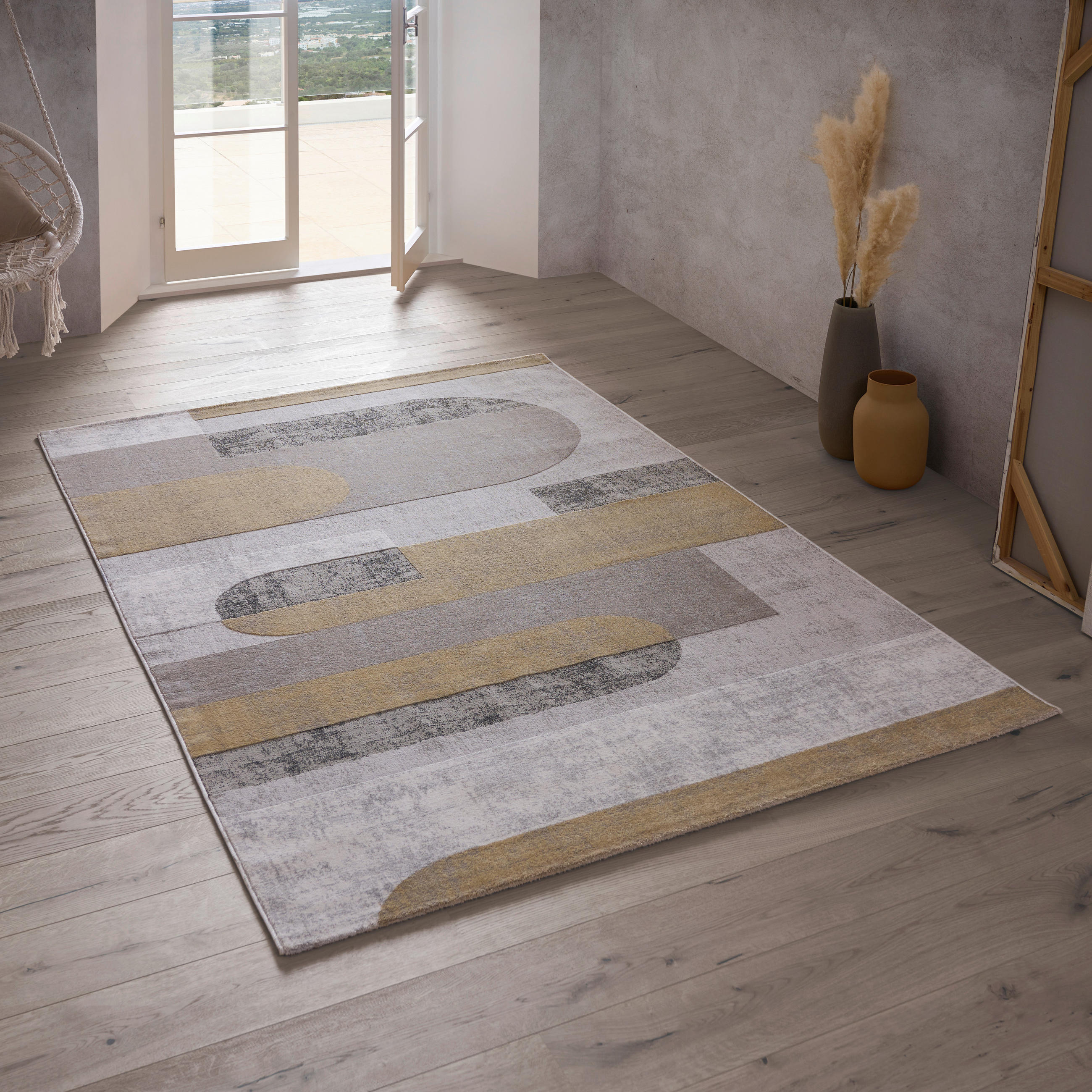 VÄVD MATTA 160/230 cm Memphis  - grå/gul, Design, textil (160/230cm) - Novel