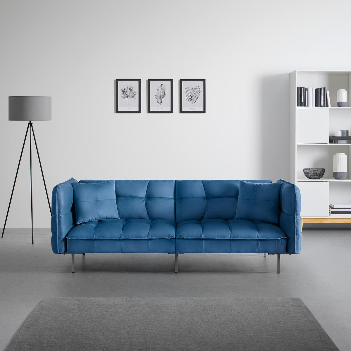 SCHLAFSOFA  in Samt Blau  - Blau/Silberfarben, MODERN, Holz/Textil (208/76,5/79cm) - Bessagi Home