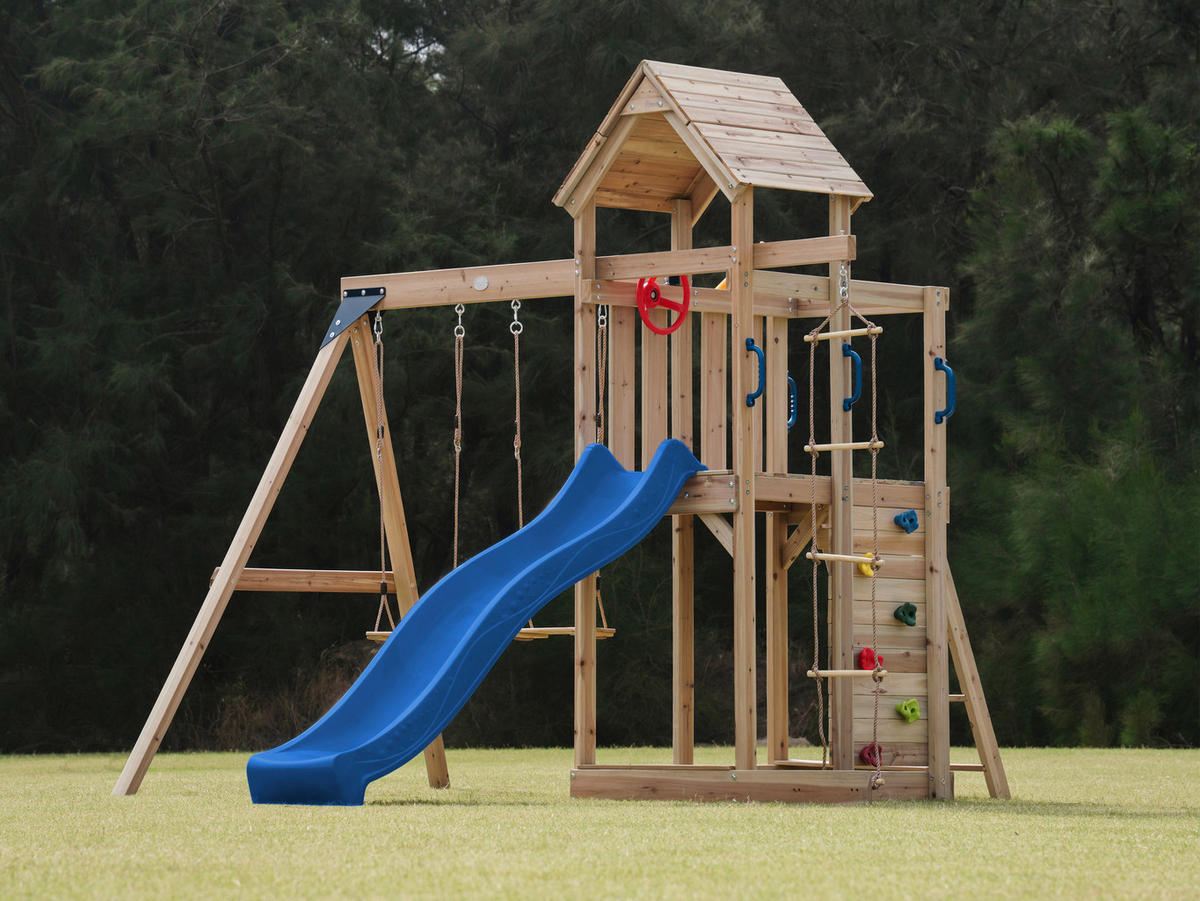 SPIELTURM 342/267/375 cm  - Blau, KONVENTIONELL, Holz/Kunststoff (342/267/375cm) - Ambia Garden