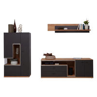WOHNWAND 3-teilig  in Grau, Eichefarben  290/161/52 cm    - Schieferfarben/Eichefarben, Design, Glas/Holz (290/161/52cm) - Dieter Knoll