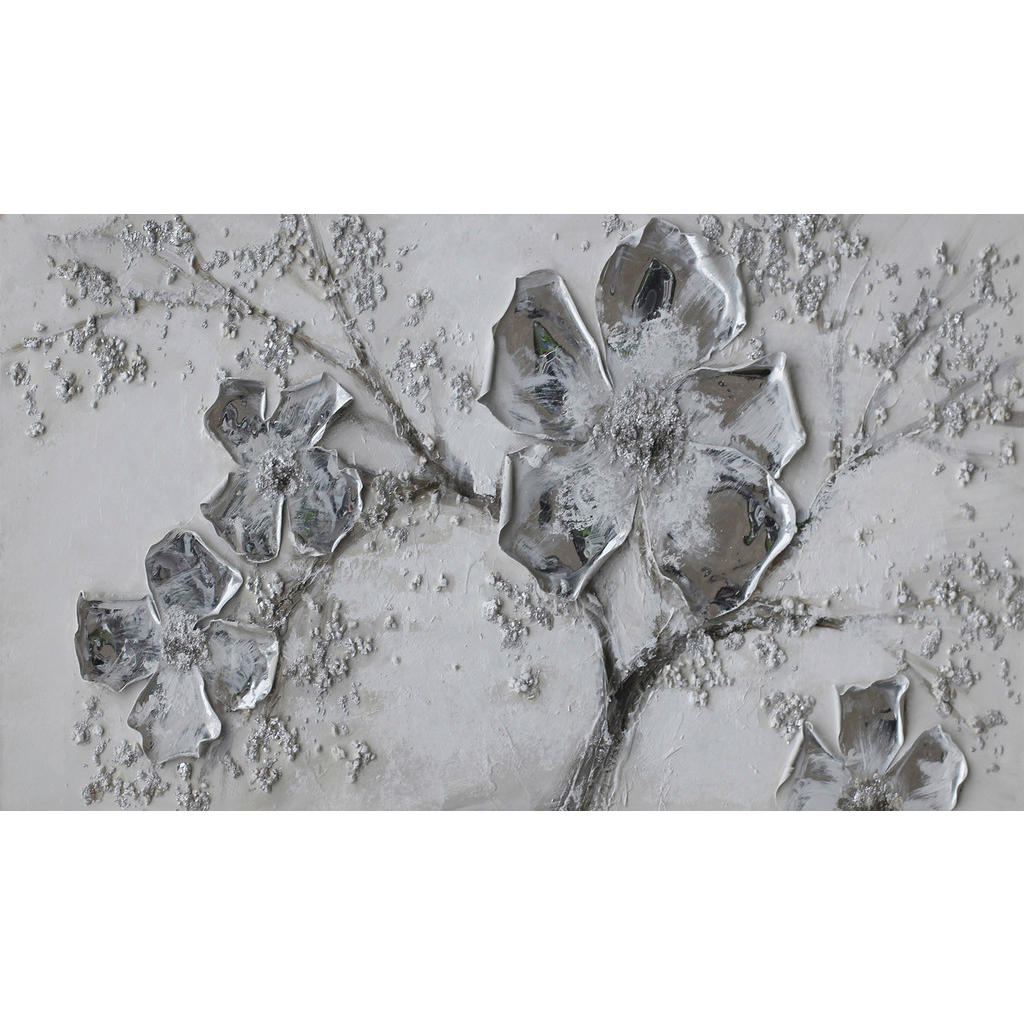 Monee OLEJOMALBA, květiny, 120/70 cm - hnědá,barvy stříbra,bílá - borovice