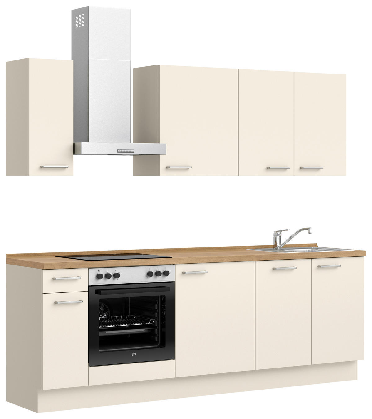 KÜCHENBLOCK 240 cm   in Eichefarben, Magnolie  - Edelstahlfarben/Eichefarben, MODERN, Holzwerkstoff/Metall (240cm) - Nobilia