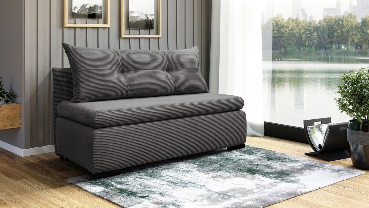 SCHLAFSOFA  mit Liegefunktion Cord Grau  - Schwarz/Grau, Design, Kunststoff/Textil (154/93/85cm) - MID.YOU