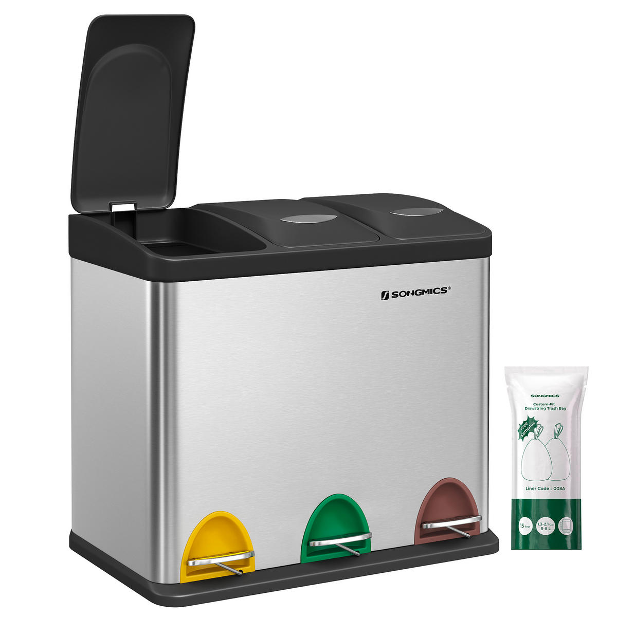 ABFALLSAMMLER 24 L  - Edelstahlfarben/Schwarz, Basics, Kunststoff/Metall (47/39,5/28,3cm)