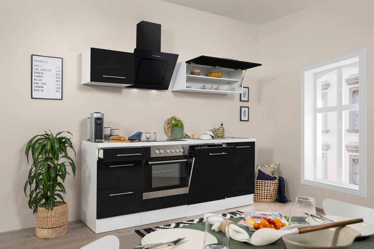MODULKÖK 220 cm   i svart, vit  - vit/aluminiumfärg, Klassisk, trämaterial (220cm) - Respekta