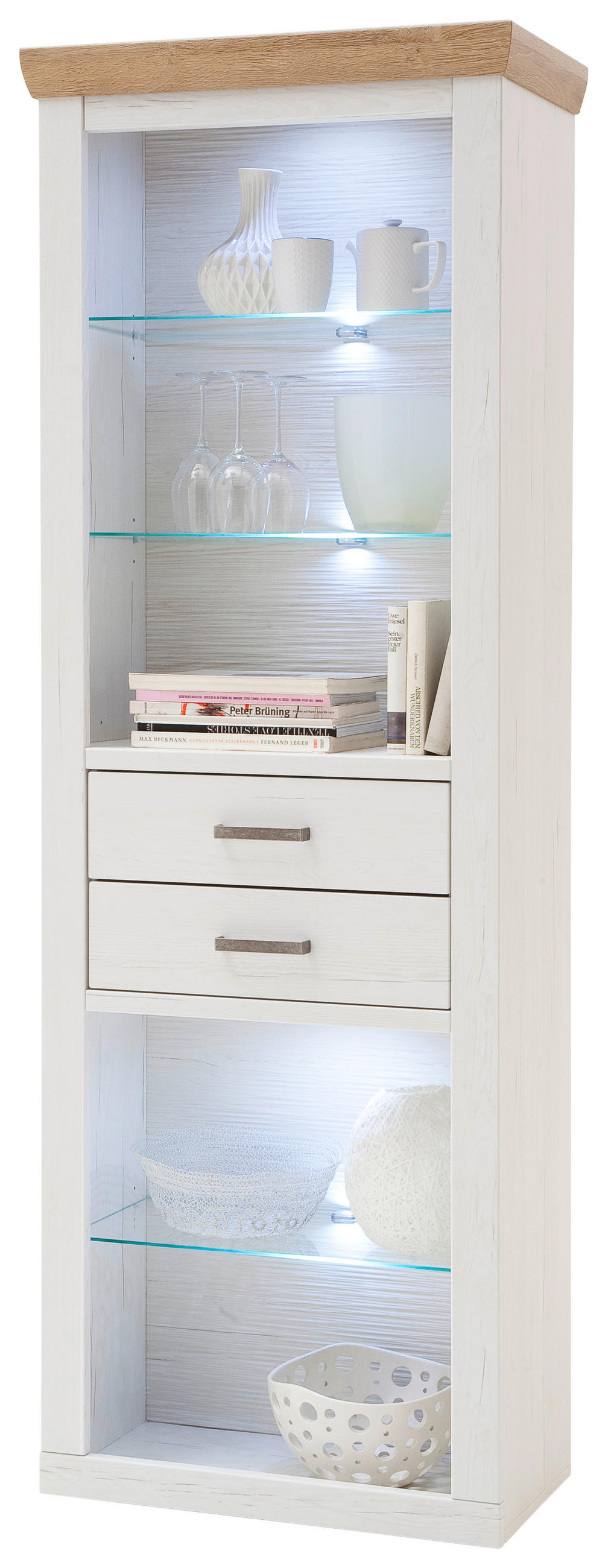 REGAL  73/210/40 cm Pinienfarben, Eichefarben  - Eichefarben/Pinienfarben, Lifestyle, Glas/Holzwerkstoff (73/210/40cm) - Livetastic