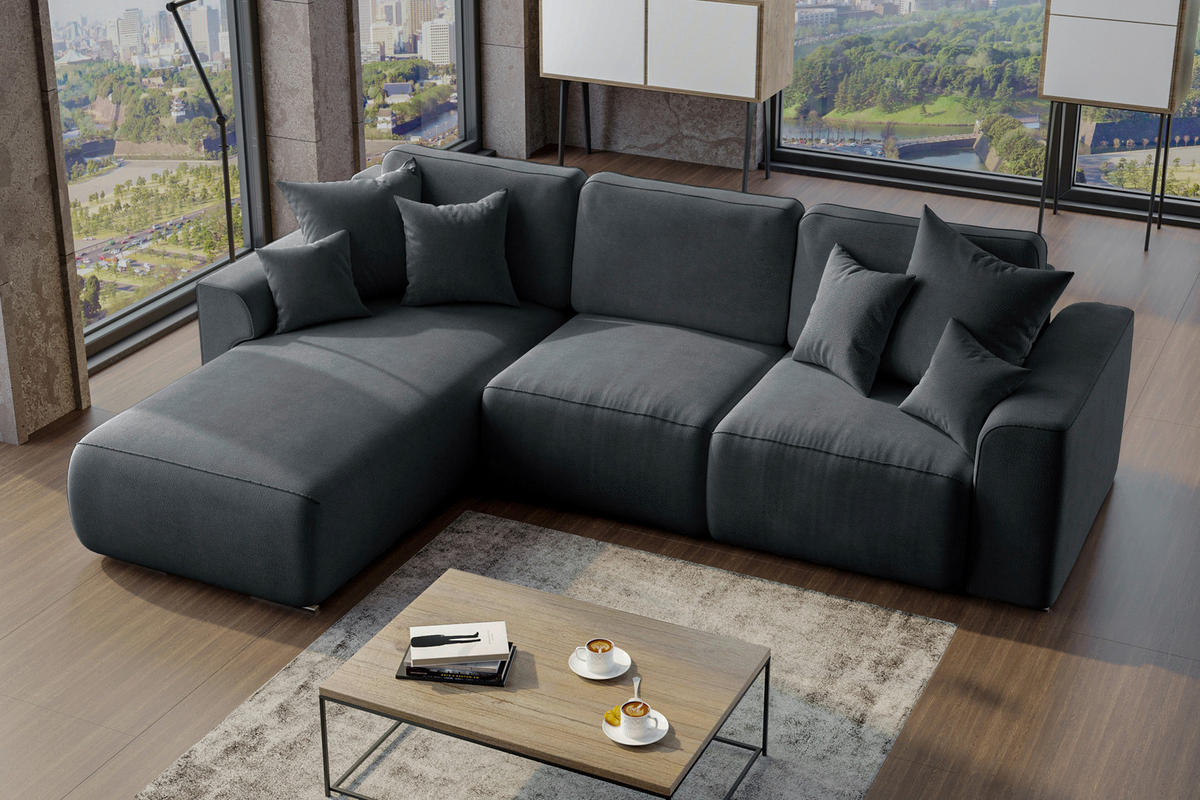 ECKSOFA in Lederlook Anthrazit  195/293 cm  - Chromfarben/Anthrazit, KONVENTIONELL, Kunststoff/Textil (195/293cm) - Carryhome