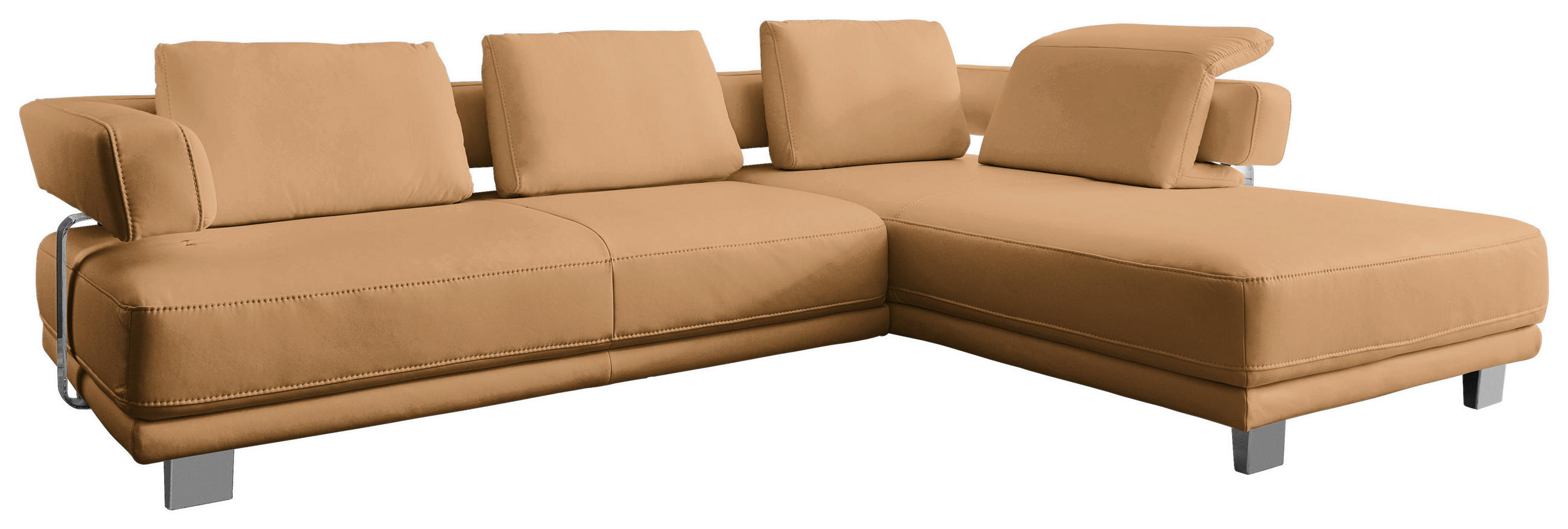ECKSOFA Currygelb Echtleder  - Chromfarben/Currygelb, Natur, Leder/Metall (297/214cm) - Valdera