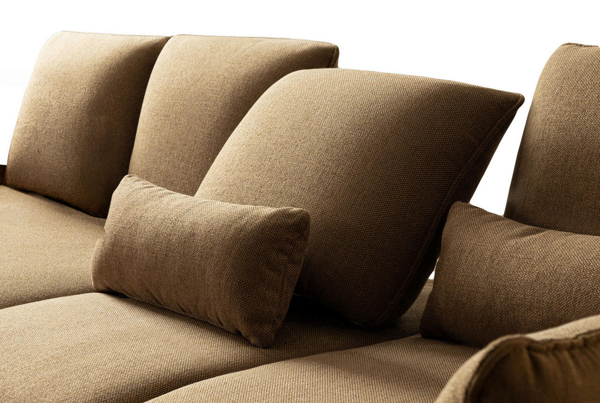 ECKSOFA Braun Flachgewebe Nierenkissen, Rücken echt  - Schwarz/Braun, Design, Textil/Metall (169/320cm) - Moderano