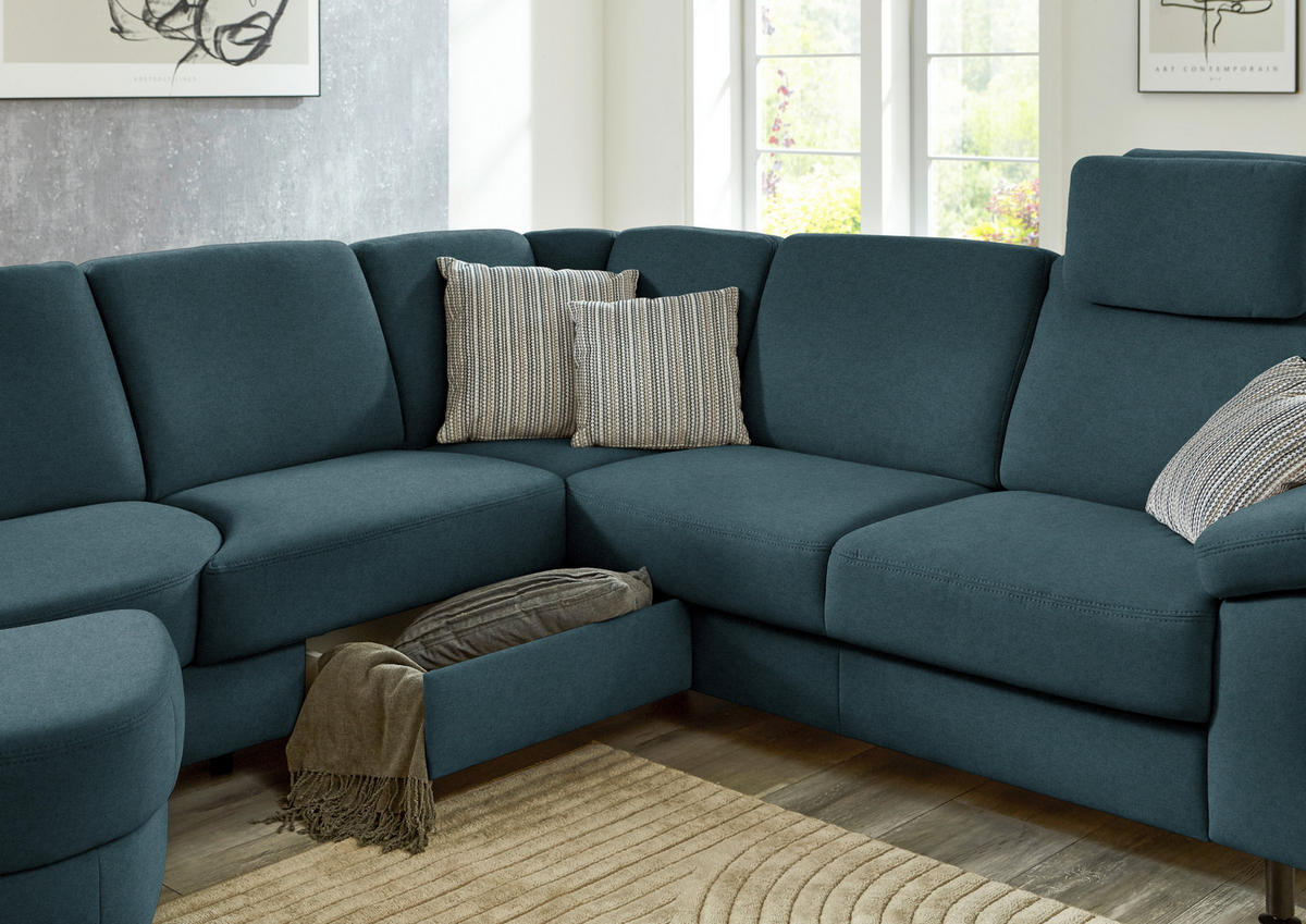 ECKSOFA Flachgewebe Opal  - Opal/Schwarz, Konventionell, Textil/Metall (252/248cm) - Beldomo Comfort