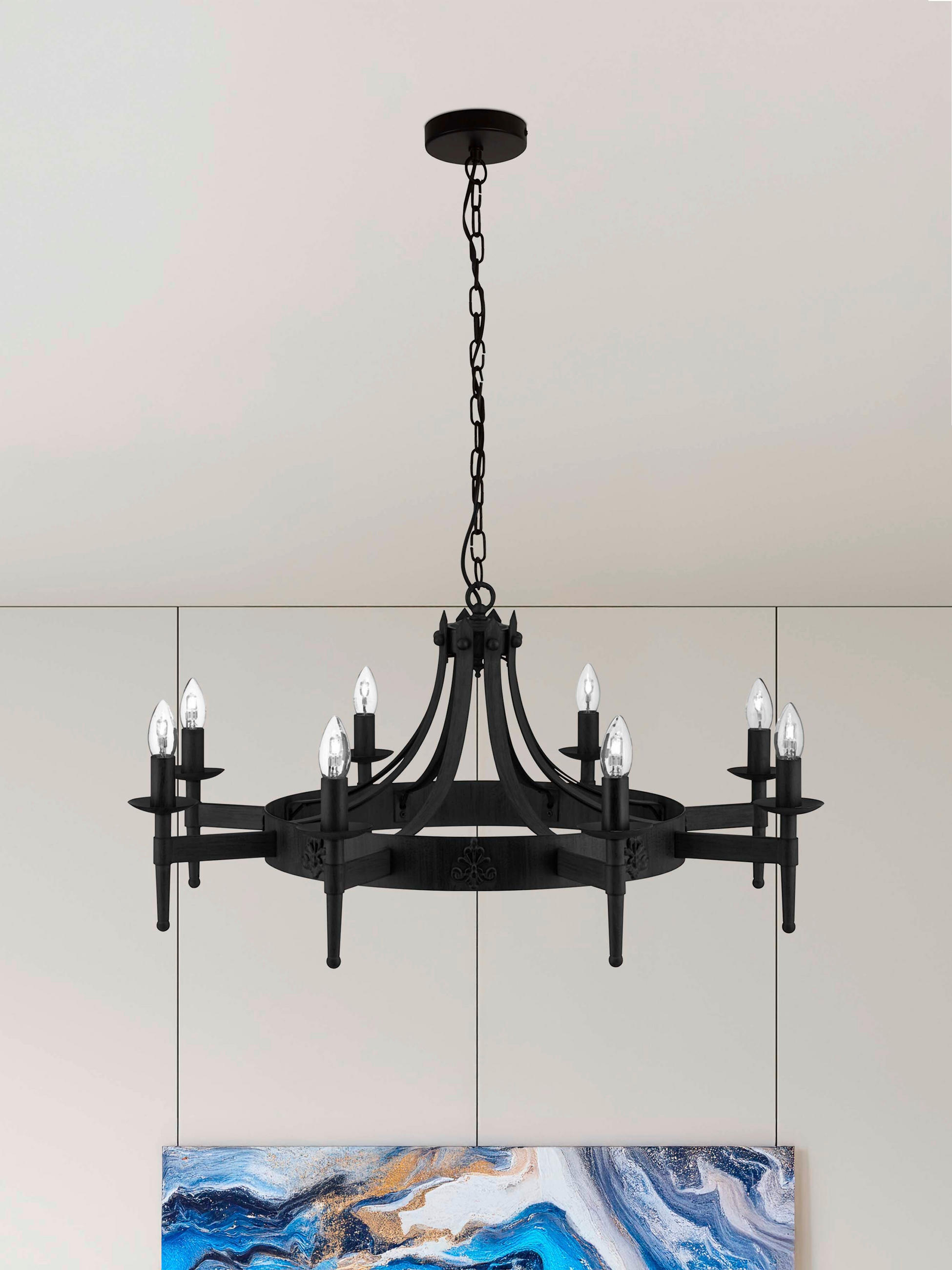 KRONLEUCHTER CARTWHEEL II 85/120 cm   - Schwarz, LIFESTYLE, Metall (85/120cm) - Searchlight