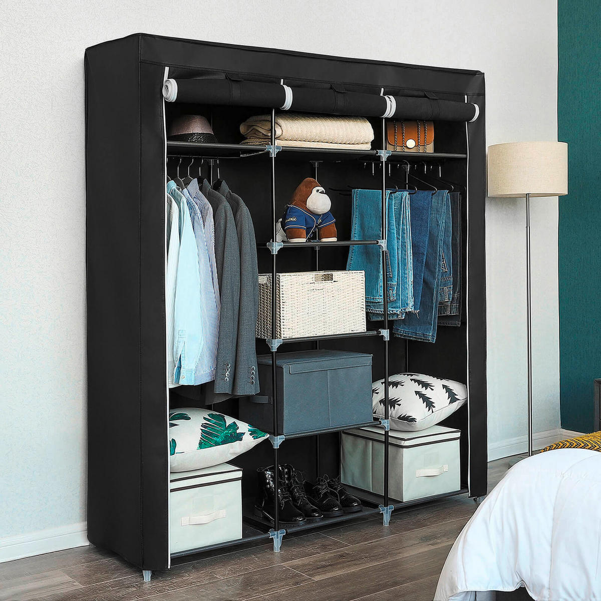 STOFFSCHRANK Schwarz  - Schwarz, Trend, Kunststoff/Textil (150/175/45cm) - Boxxx