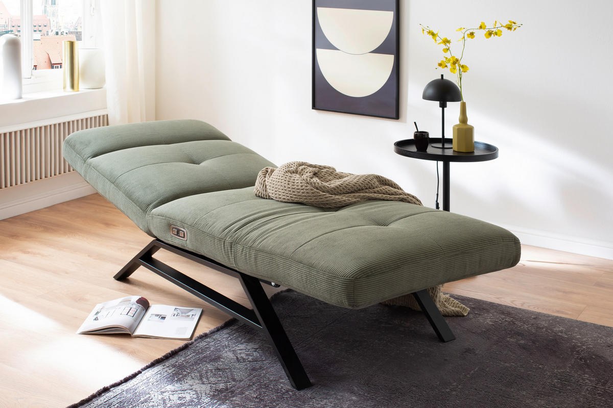 RELAXLIEGE in Cord Olivgrün  - Schwarz/Olivgrün, Design, Textil/Metall (80/54-113/158-198cm) - Pure Home Lifestyle