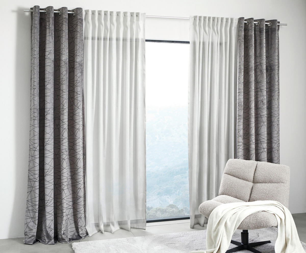 FERTIGVORHANG  halbtransparent  140/245 cm   - Silberfarben, KONVENTIONELL, Textil (140/245cm) - Dieter Knoll