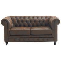 CHESTERFIELD-SOFA Lederlook, Mikrofaser Braun, Schwarz  - Schwarz/Braun, Trend, Holz/Textil (165/73/87cm) - Xora